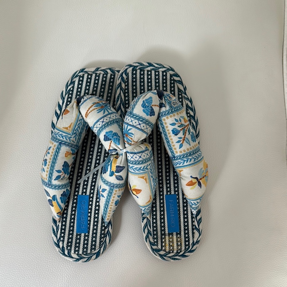 FARM Rio Blue and White Patterned Slippers, Sandals. Comfy, Vacation ready - Picture 6 of 6